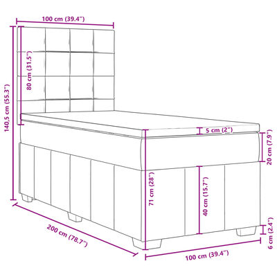 vidaXL Box spring postel s matrací světle šedý 100 x 200 cm textil