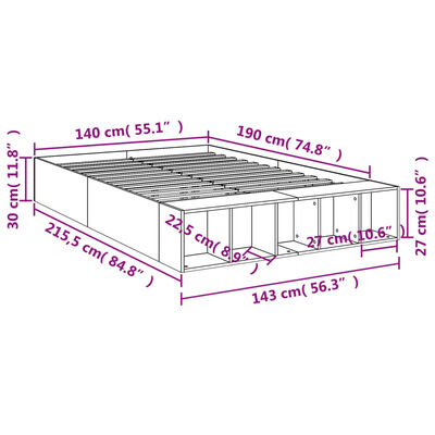 vidaXL Rám postele šedý sonoma 140 x 190 cm kompozitní dřevo