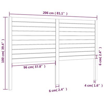 vidaXL Čelo postele bílé 206 x 4 x 100 cm masivní borovice