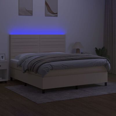 vidaXL Box spring postel s matrací a LED krémová 180x200 cm textil