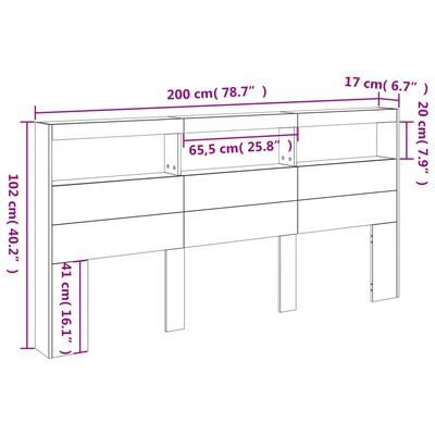 vidaXL Čelo postele s úložným prostorem a LED hnědý dub 200x17x102 cm