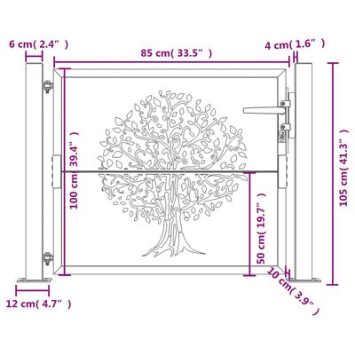 vidaXL Zahradní branka 105 x 105 cm cortenová ocel Strom