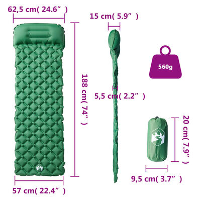 vidaXL Nafukovací kempingová matrace s polštářem pro 1 osobu zelená