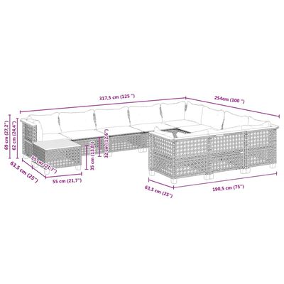 vidaXL 11dílná zahradní sedací souprava s poduškami černá polyratan