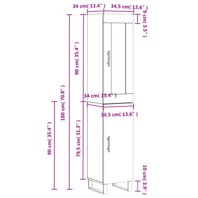 vidaXL Skříň highboard šedá sonoma 34,5 x 34 x 180 cm kompozitní dřevo