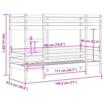 vidaXL Patrová postel bez matrace 90 x 190 cm masivní borové dřevo