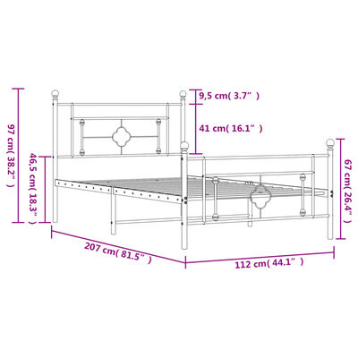 vidaXL Kovový rám postele s hlavovým a nožním čelem bílý 107 x 203 cm