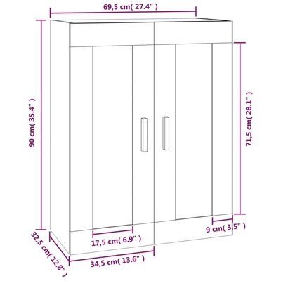 vidaXL Nástěnná skříňka dub sonoma 69,5x32,5x90 cm kompozitní dřevo