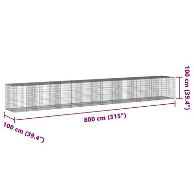 vidaXL Gabionový koš s víkem 800 x 100 x 100 cm pozinkované železo