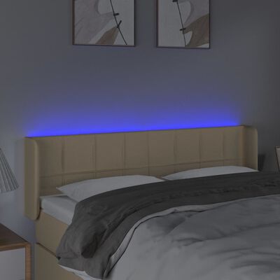 vidaXL Čelo postele s LED krémové 147 x 16 x 78/88 cm textil