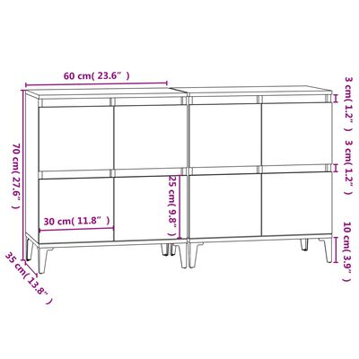 vidaXL Příborníky 2 ks černé 60 x 35 x 70 cm kompozitní dřevo