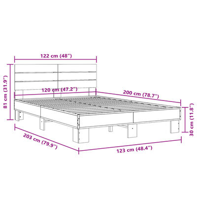 vidaXL Rám postele šedý sonoma 120 x 200 cm kompozitní dřevo a kov