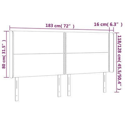 vidaXL Čelo postele typu ušák růžové 183x16x118/128 cm samet