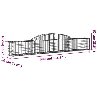 vidaXL Klenuté gabionové koše 9 ks 300x30x40/60 cm pozinkované železo