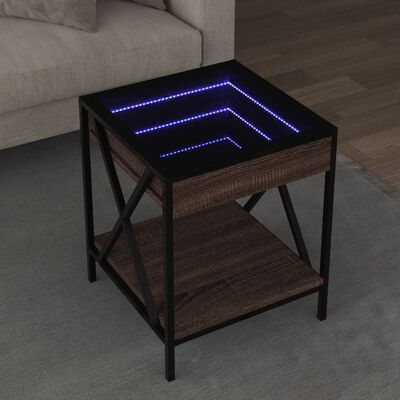 vidaXL Konferenční stolek s Infinity LED hnědý dub 40 x 40 x 49 cm