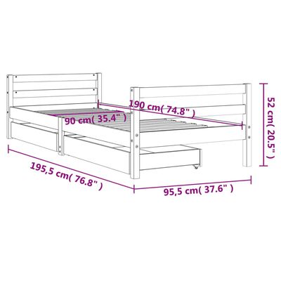 vidaXL Dětská postel se zásuvkami 90 x 190 cm masivní borové dřevo