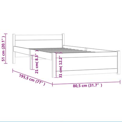 vidaXL Rám postele černý masivní dřevo 75 x 190 cm malé jednolůžko