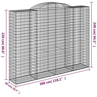 vidaXL Klenuté gabionové koše 4 ks 300x50x220/240cm pozinkované železo