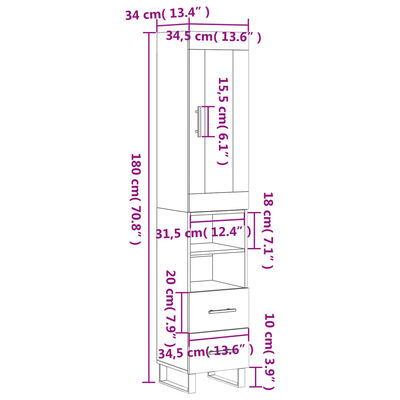 vidaXL Skříň highboard hnědý dub 34,5 x 34 x 180 cm kompozitní dřevo