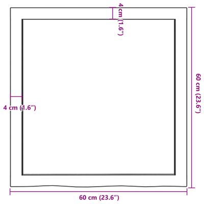 vidaXL Koupelnová deska hnědá 60x60x(2-4) cm ošetřený masivní dřevo