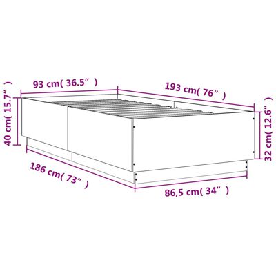 vidaXL Rám postele s LED osvětlením betonově šedý 90 x 190 cm kompozit