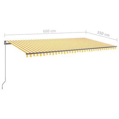 vidaXL Automatická markýza LED a senzor větru 600 x 350 cm žlutá/bílá