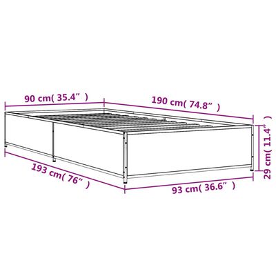 vidaXL Rám postele dub sonoma 90 x 190 cm kompozitní dřevo a kov