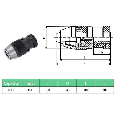 vidaXL Rychloupínací sklíčidlo MT3–B18 s rozsahem 16 mm upínací rozsah