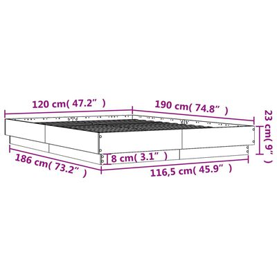 vidaXL Rám postele s LED osvětlením šedý sonoma 120 x 190 cm