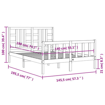 vidaXL Rám postele s čelem bílý 140 x 190 cm masivní dřevo