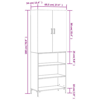 vidaXL Skříň highboard lesklá bílá 69,5 x 34 x 180 cm kompozitní dřevo