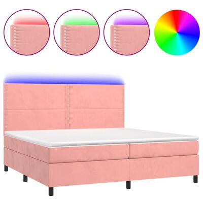 vidaXL Box spring postel s matrací a LED růžová 200x200 cm samet