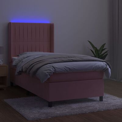 vidaXL Box spring postel s matrací a LED růžová 100x200 cm samet