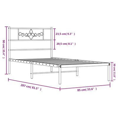 vidaXL Kovový rám postele s čelem bílý 80 x 200 cm