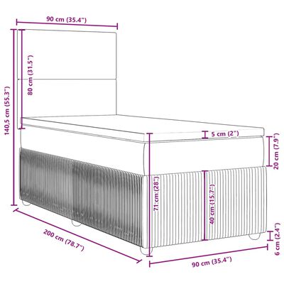 vidaXL Box spring postel s matrací světle šedá 90x200 cm samet