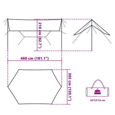 vidaXL Kempingová plachta oranžová 460 x 305 x 210 cm nepromokavá