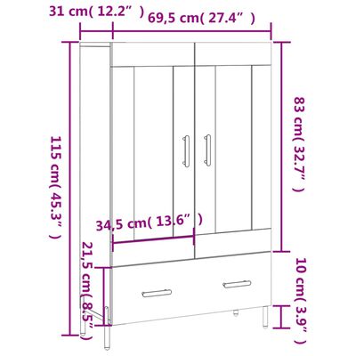 vidaXL Skříň highboard lesklá bílá 69,5 x 31 x 115 cm kompozitní dřevo