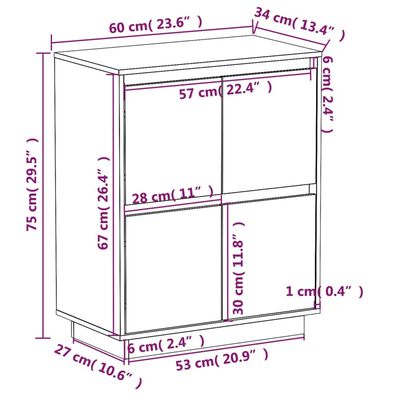 vidaXL Příborník bílý 60 x 34 x 75 cm masivní borové dřevo