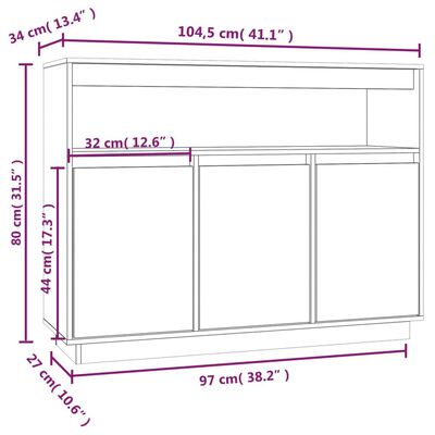 vidaXL Příborník bílý 104,5 x 34 x 80 cm masivní borové dřevo