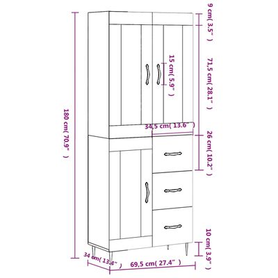 vidaXL Skříň highboard betonově šedá 69,5x34x180 cm kompozitní dřevo