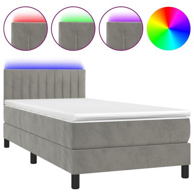 vidaXL Box spring postel s matrací a LED světle šedá 80 x 200 cm samet