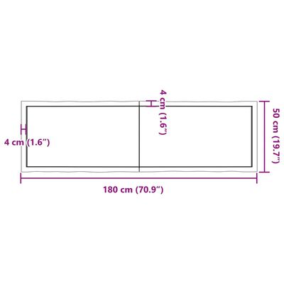 vidaXL Stolní deska 180x50x(2-6)cm neošetřený masivní dřevo živá hrana