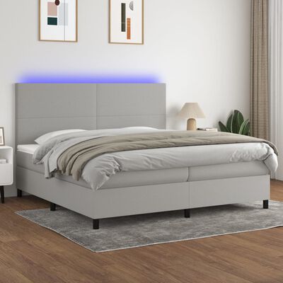 vidaXL Box spring postel s matrací a LED světle šedá 200x200 cm textil