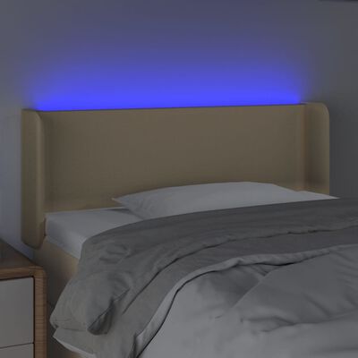 vidaXL Čelo postele s LED krémové 93 x 16 x 78/88 cm textil