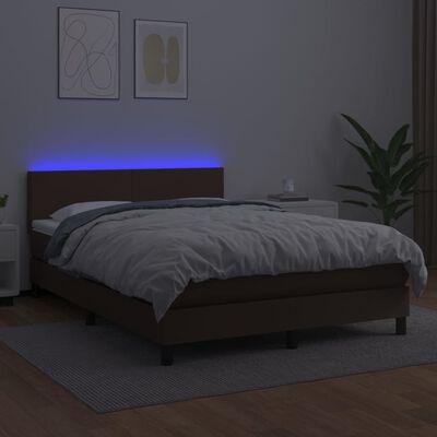 vidaXL Box spring postel s matrací a LED hnědá 140x200 cm umělá kůže