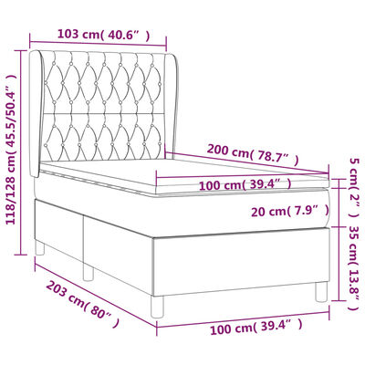 vidaXL Box spring postel s matrací krémová 100 x 200 cm textil