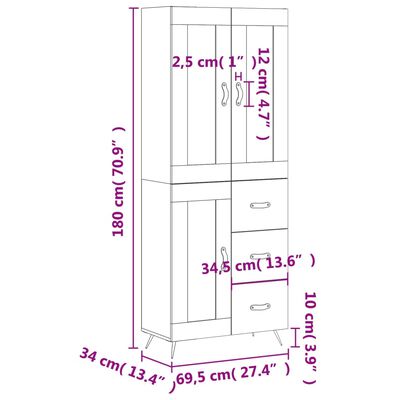 vidaXL Skříň highboard lesklá bílá 69,5 x 34 x 180 cm kompozitní dřevo