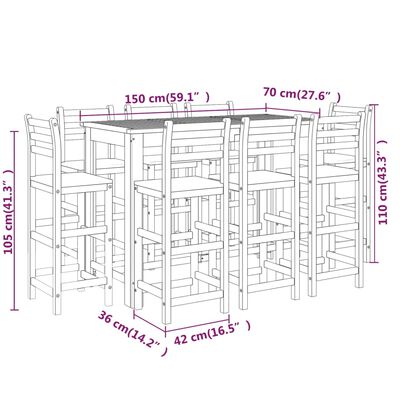 vidaXL 9dílný zahradní barový set masivní akáciové dřevo