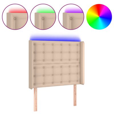 vidaXL Čelo postele s LED cappuccino 83 x 16 x 118/128 cm umělá kůže