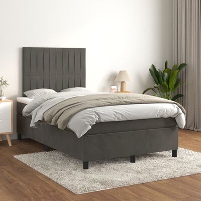 vidaXL Box spring postel s matrací tmavě šedá 120 x 200 cm samet